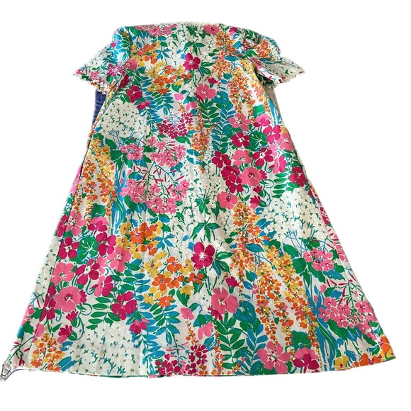 Vintage 60s Chiha Floral Midi Dress Short Sleeve Scallop Trim Pink Green Size S - Picture 9 of 9